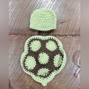 Adorable turtle  Green and Brown Kids Crochet Hat  Set